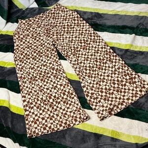 EARTHBOUND Brown and Cream Checkerboard Wide-Leg Pants w/ pockets Size L
